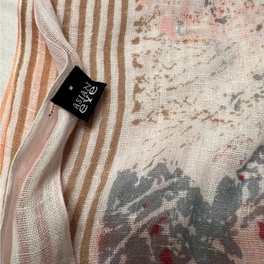 NWOT Asian Eye Lightweight Modal / Linen Scarf, Peach Mauve Blue A…
